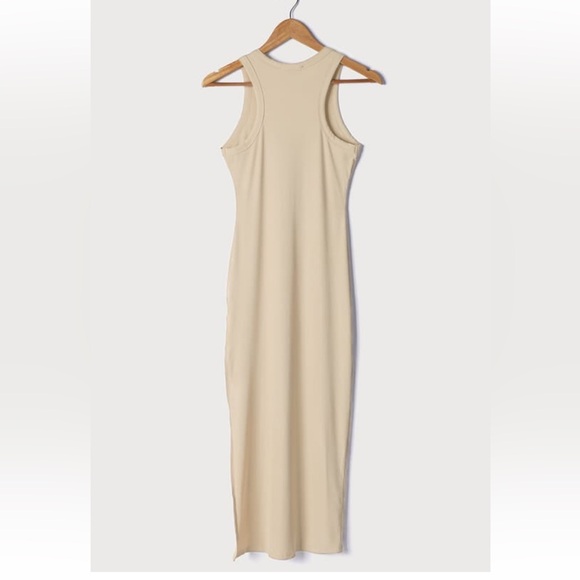 Lulu’s Simply Wonderful Tan Ribbed Bodycon Midi Dress - Picture 2 of 8